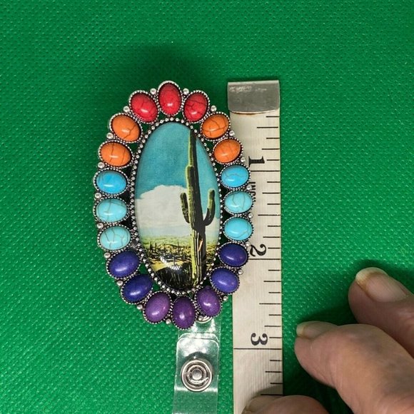 Saguaro Cactus Western Turquoise ID Badge Holder - Picture 7 of 9